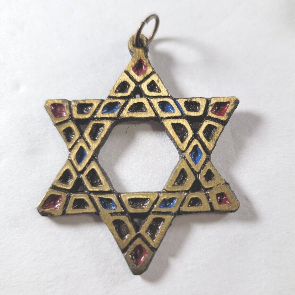 Star Of David Pendant With Red Outer Points And B… - image 1